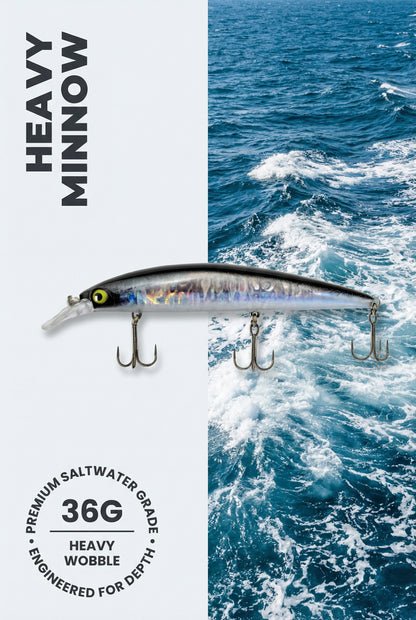 Minnow Premium Fishing Lure Sinking Heavy Wobble Black and Silver