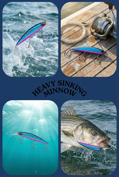 Minnow Premium Fishing Lure Sinking Heavy Wobble Blue and Violet