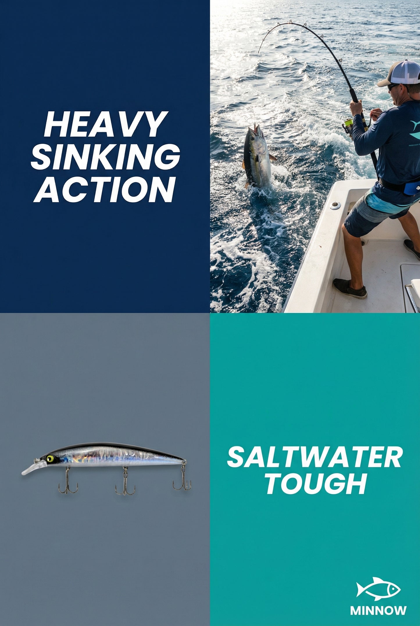 Minnow Premium Fishing Lure Sinking Heavy Wobble Black and Silver