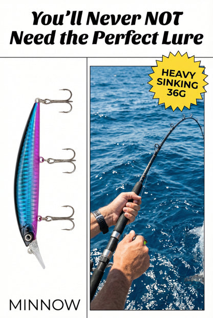 Minnow Premium Fishing Lure Sinking Heavy Wobble Blue and Violet