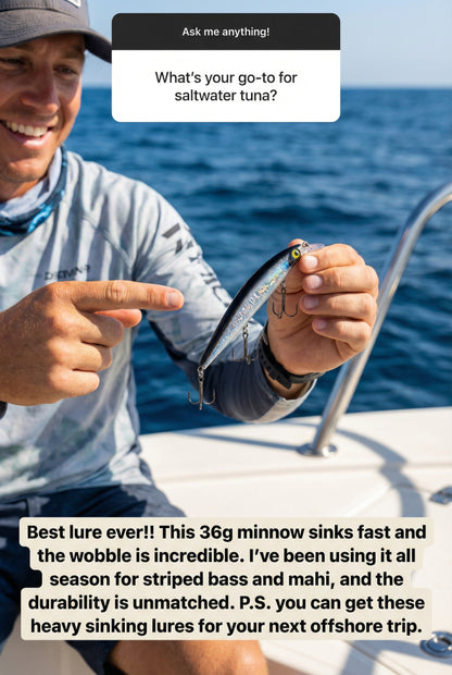 Minnow Premium Fishing Lure Sinking Heavy Wobble Black and Silver