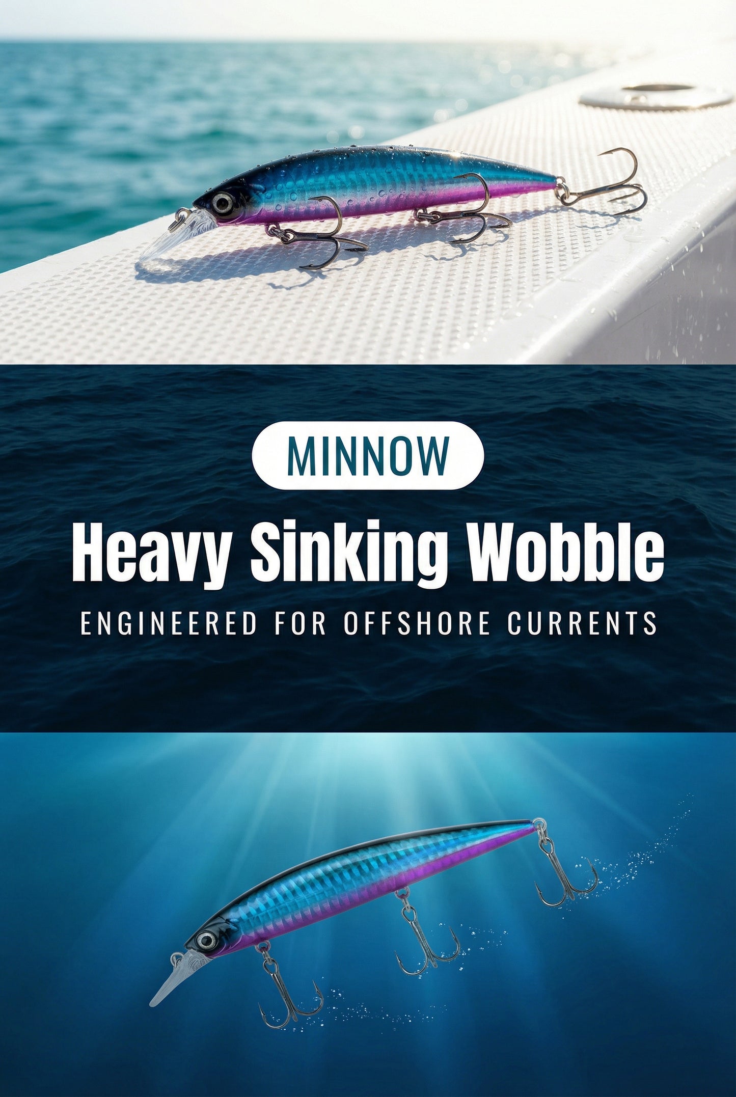 Minnow Premium Fishing Lure Sinking Heavy Wobble Blue and Violet