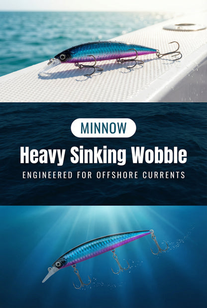 Minnow Premium Fishing Lure Sinking Heavy Wobble Blue and Violet