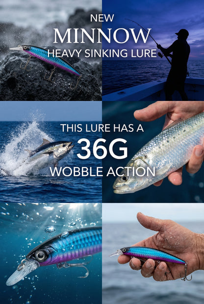 Minnow Premium Fishing Lure Sinking Heavy Wobble Blue and Violet