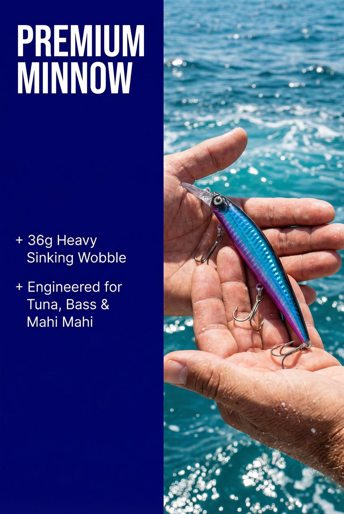 Minnow Premium Fishing Lure Sinking Heavy Wobble Blue and Violet