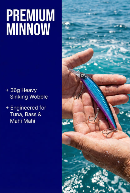 Minnow Premium Fishing Lure Sinking Heavy Wobble Blue and Violet